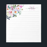 Bloc-note Aquarelle rose rose rose Fille Monogramme<br><div class="desc">Aquarelle florale rose vif Fille Monogramme Bloc-notes de bureau Le design comprend des flancs de pivoine rose vif peints à la main et du feuillage.</div>