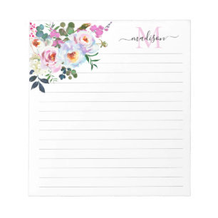 Bloc-note Aquarelle rose rose rose Fille Monogramme