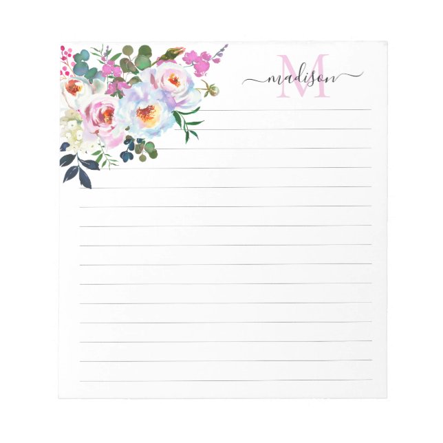 Bloc-note Aquarelle rose rose rose Fille Monogramme (Devant)