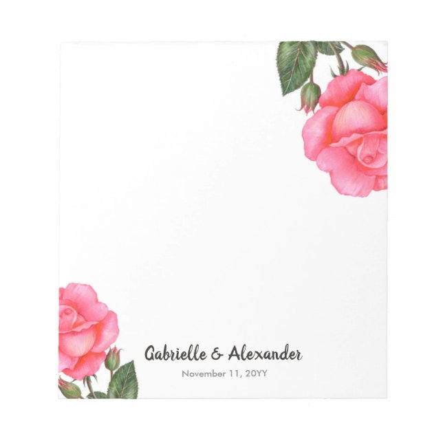 Bloc-note Aquarelle rose rose rose Mariage d'illustration (Devant)