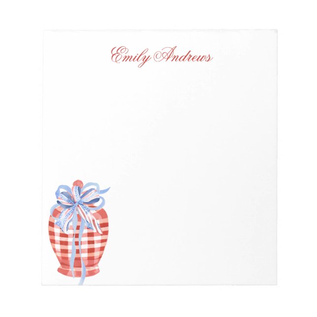 Bloc-note Aquarelle Rouge et blanc En vichy Bow Ginger Jar (Devant)