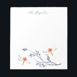 Bloc-note Aquarelle rouge libellule personnalisée<br><div class="desc">Ajoutez une touche de charme à votre bureau avec cette papeterie personnalisée en libellule, conçue par Victoria Grigaliunas, artiste d'aquarelle de West Palm Beach en Floride. Doté d'une libellule d'aquarelle colorée et délicate, ce joli pavé de notes personnalisé est facile à personnaliser avec votre nom pour un message réfléchi "A...</div>