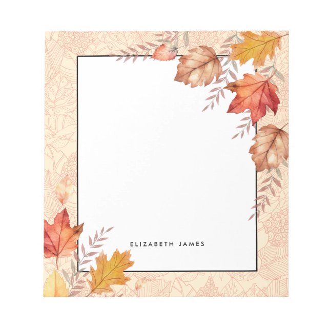 Bloc-note Aquarelle Rustique Chute Feuille Automne Personnal (Devant)