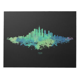 Bloc-note Aquarelle Skyline de Chicago en bleu et vert