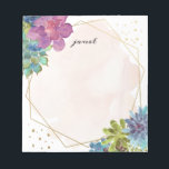 Bloc-note Aquarelle Succulents et cadre Or Personnalisé<br><div class="desc">Ces superbes blocs-notes sont dotés de succulents aquarelle et d'un cadre en or dessiné à la main. Utilisez le modèle pour ajouter votre nom. La fonction "personnaliser plus loin" vous permet d'accéder aux menus avancés où vous pouvez changer la police,  la disposition et les couleurs arrière - plans.</div>