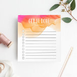 Bloc-note Aquarelle Sunset Liste de tâches personnalisées<br><div class="desc">Restez motivé et en tâche grâce à cette liste de notes chic et personnalisée qui met en vedette "Get it done" et votre nom en haut en lettres blanches sur un arrière - plan d'aquarelle ombragé au coucher du soleil. Avec 10 cases à cocher et une conception doublée de cool,...</div>