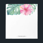 Bloc-note Aquarelle tropicale Papier à lettres personnalisée<br><div class="desc">Immergez-vous dans l'élégance tropicale avec notre papeterie personnalisée, où votre nom de famille ou monogramme est magnifiquement présenté dans une typographie sans serif classique. Chaque pièce est ornée d'une étonnante fleur d'hibiscus aquarelle et d'une luxuriante feuille de palmier monstère, fleurissant dans des tons vifs de rose et de vert. Idéal...</div>