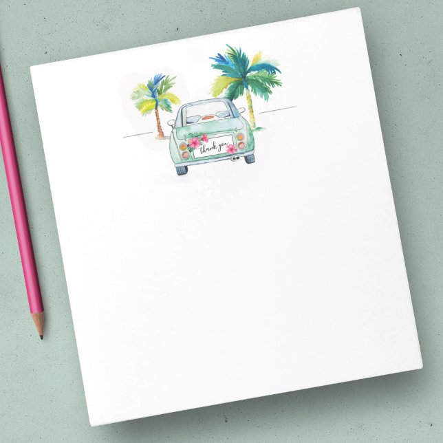 Bloc-note Aquarelle Tropicale Papier Palm Trees Voiture (Cute notepad thank you watercolor car and palm tree art by Victoria Grigaliunas of Do Tell A Belle)