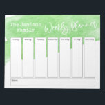 Bloc-note Aquarelle verte Brushstroke Planificateur hebdomad<br><div class="desc">Dans ce design amusant, j'ai recouvert le dessus de l'arrière - plan d'un trait de brosse vert aquarelle. L'expression "Weekly Planner" a été rendue dans une police d'écriture décontractée et a été placée, sous forme de graphique, en haut de la page. Utilisez les champs modèle pour ajouter vos détails selon...</div>