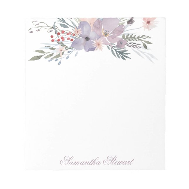 Bloc-note Aquarelle Violet Blooms Stationery personnalisée (Devant)