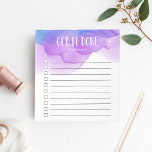 Bloc-note Aquarelle violet Liste de tâches personnalisées<br><div class="desc">Restez motivé et en tâche grâce à ce carnet de notes personnalisé et chic qui met en vedette "Get it done" et votre nom en haut en lettres blanches sur un arrière - plan d'aquarelle bleu et violet foncé. Avec 10 cases à cocher et une conception doublée de cool, ce...</div>