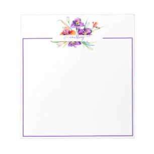 Bloc-note Aquarelle violette Iris personnalisée