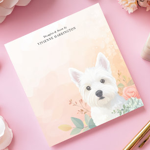 Bloc-note Aquarelle Westie Pastel Floral Personnalisé