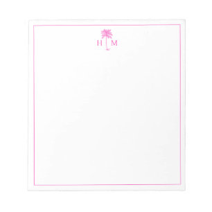 Bloc-note Arbre de palmier rose et blanc monogrammé