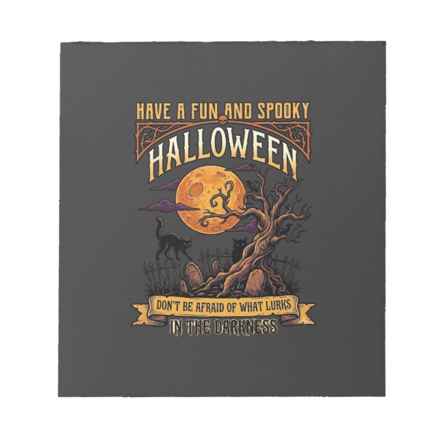 Bloc-note Arbre effrayant Halloween pleine lune chat noir ci (Devant)