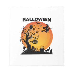 Bloc-note Arbre effrayant Halloween Sorcière volante Lune or