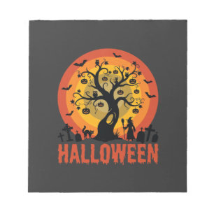 Bloc-note Arbre ensorcelé d'Halloween Sorcière et chats noir