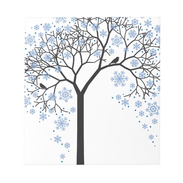 Bloc-note Arbre hivernal avec flocons de neige et oiseaux (Devant)