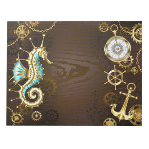 Bloc-note Arrière - plan en bois avec cheval de mer mécaniqu