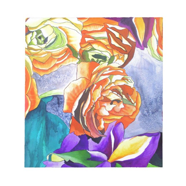 Bloc-note Art aquarelle de renoncules et d'iris (Devant)