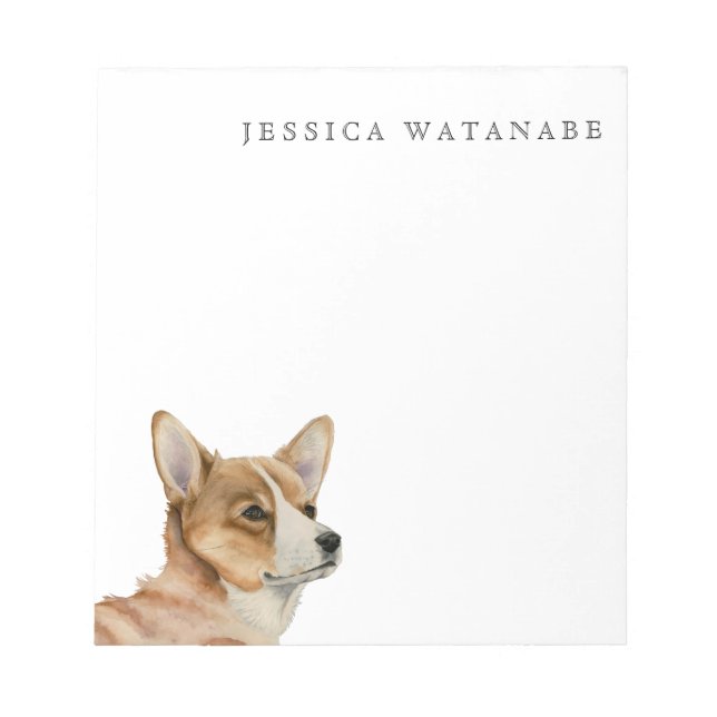 Bloc-note Art aquarelle du chien Corgi | Ajouter un nom (Devant)