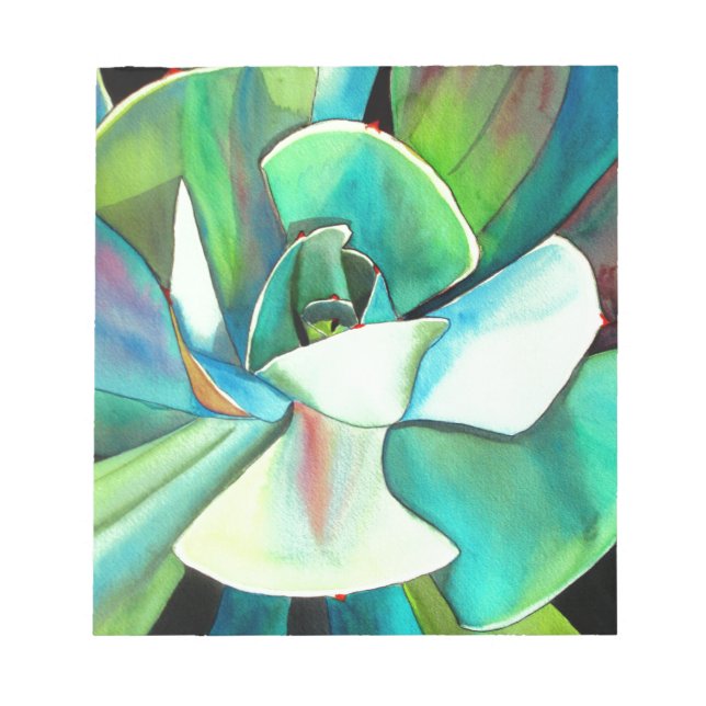 Bloc-note Art aquarelle d'une plante grasse bleue et verte d (Devant)