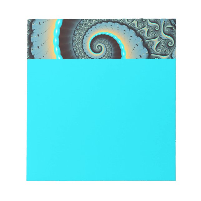 Bloc-note Art fractal abstrait bleu turquoise orange en spir (Devant)