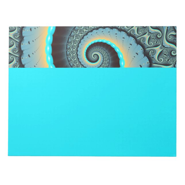 Bloc-note Art fractal abstrait bleu turquoise orange en spir (Devant)