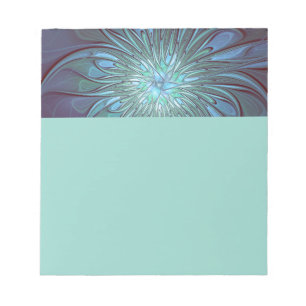 Bloc-note Art fractal de fleurs bleues moderne abstrait tend