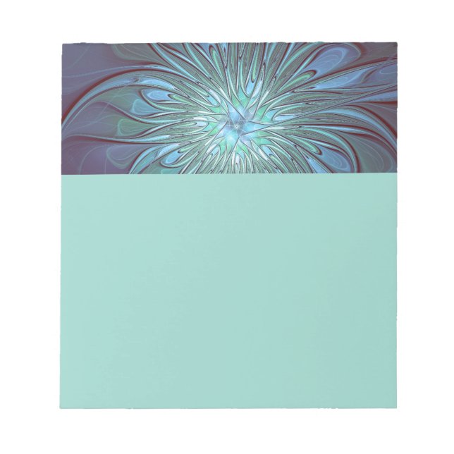 Bloc-note Art fractal de fleurs bleues moderne abstrait tend (Devant)