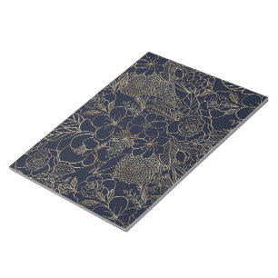 Bloc-note Art moderne Gold Blue Floral Doodles