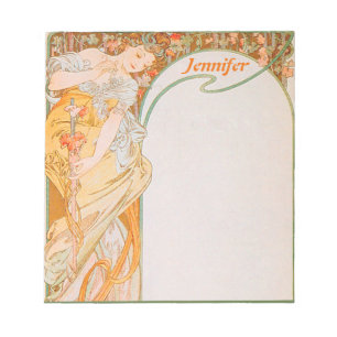 Bloc-note Art Nouveau vintage Mucha Orange Girl & Grape Vine