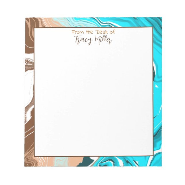 Bloc-note Art Turquoise, bleu et Brown personnalisé en marbr (Devant)