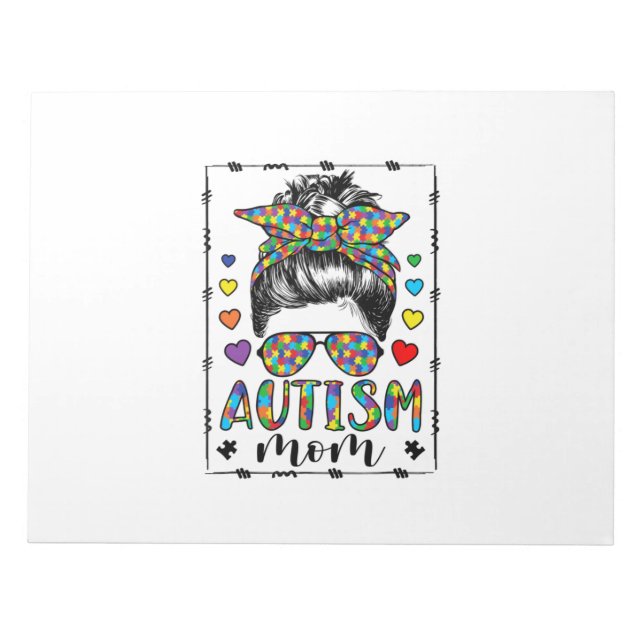 Bloc-note Autisme Maman Vie Messy Bun Bleached Fête des Mère (Devant)