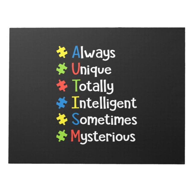 Bloc-note Autisme Toujours Unique Totalement Intelligent Par (Devant)