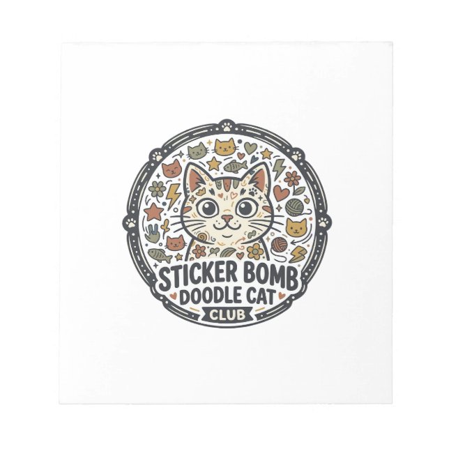 Bloc-note Autocollant Bombe Dessin Animé Chat POD Vector Art (Devant)
