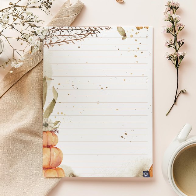 Bloc-note Automne / Automne avec citrouilles et feuilles ali (Elegant gold botanical lined notepad with minimalist design and modern charm.)