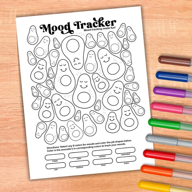 Bloc-note Avocado Cute Mood Tracker Daily Moods Tracking (Avocado Mood Tracker Coloring Page Notepad)