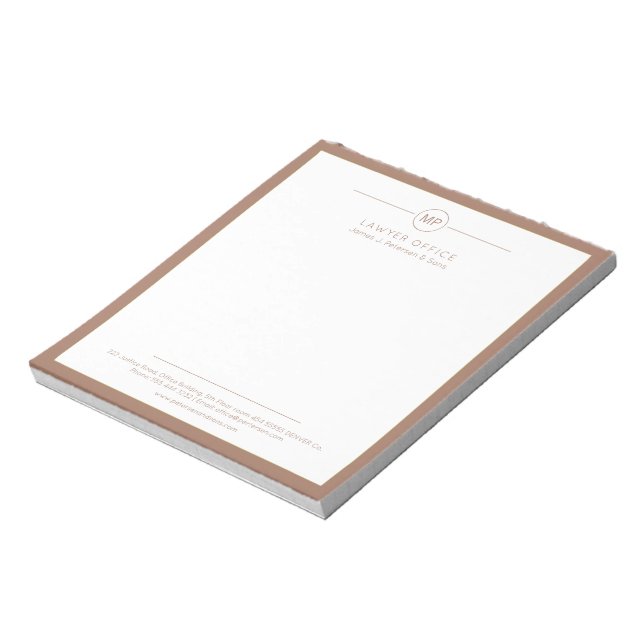 Bloc-note Avocat au monogramme marron et blanc de bureau mod (Tourné)