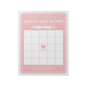 Bloc-note Baby Bingo Pink Papel Picado Baby shower Jeu