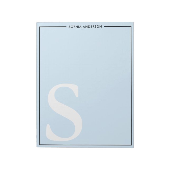 Bloc-note Baby Blue Graphic Monogramme Nom personnalisé (Tourné)