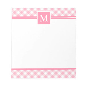 Bloc-note Baby Pink en vichy vérifier Monogramme