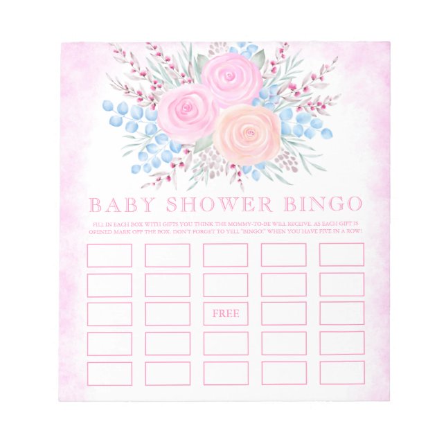 Bloc-note Baby shower Bingo Aquarelle Bouquet Roses roses ro (Devant)