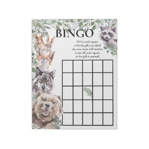 Bloc-note Baby Shower Bingo Woodland Animals Watercolor