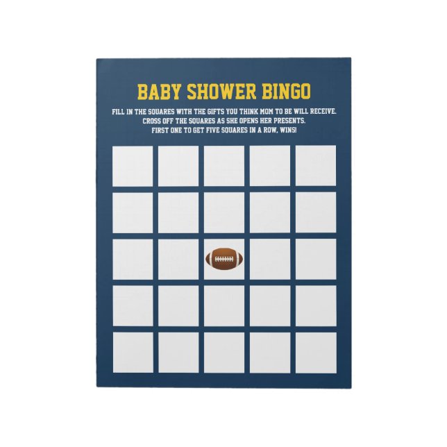 Bloc-note Baby shower de FOOTBALL bleu JEU BINGO (Tourné)