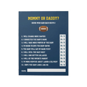 Bloc-note Baby shower de FOOTBALL Jaune Bleu Jaune JEU