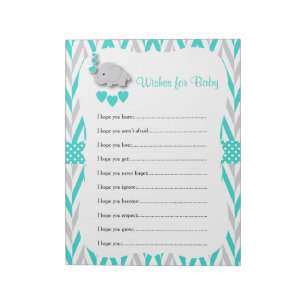 Bloc-note Baby shower Eléphant Turquoise & Grey - Wish
