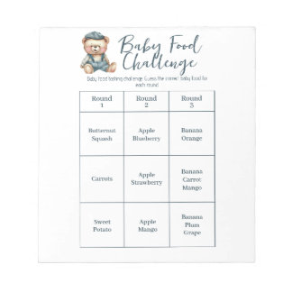 Bloc-note Baby shower Food Challenge Activité de jeu Bloc-no