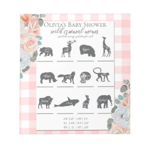 Bloc-note Baby shower Games Coral Roses En vichy