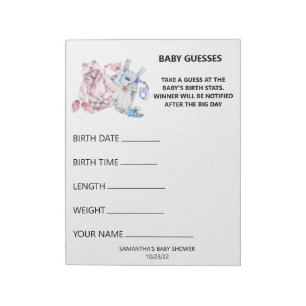 Bloc-note Baby Shower  Guesses Game Watercolor clothes 